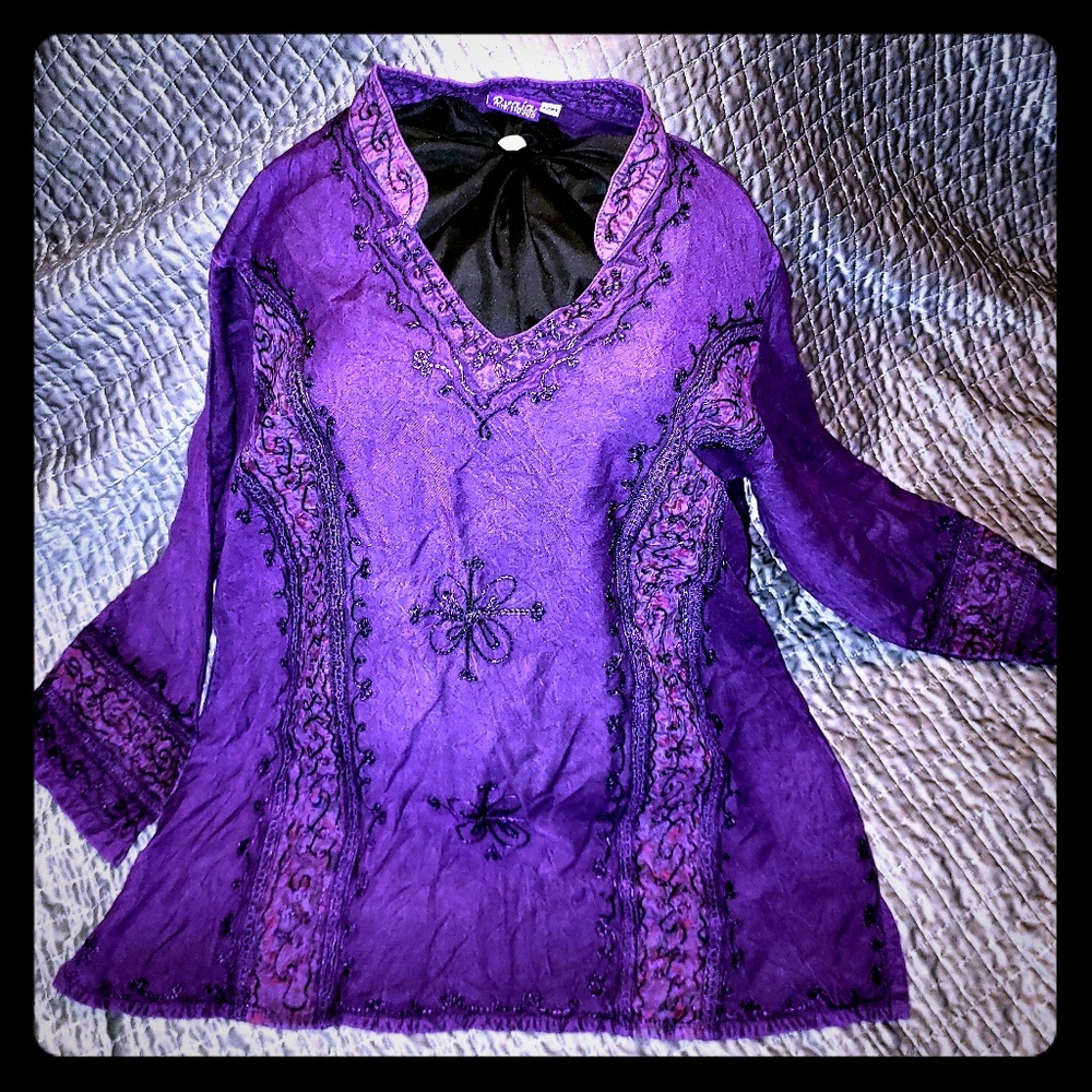 Purple Embroidered Braja Tunic Shirt NWOT